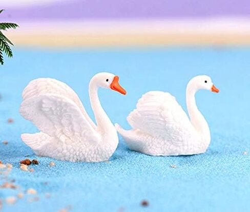 Exasinine 10 Pcs White Swan Figurines Swan Model Plastic Swan Miniature Figurines Cake Topper DIY Fairy Garden Miniature Moss Landscape for Collection Home Decoration in Kuwait