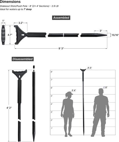 Pactrade Marine Stakeout Stick/Push Pole for Boat - Shallow Water Anchor Poles for Kayaking Angling Boating - Lightweight Fiberglass Construction in Saudi Arabia