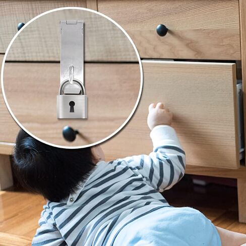 قطعتان من قفل البوابة من الفولاذ المقاوم للصدأ، مشبك قفل أمان، مجموعة أقفال للباب، مزلاج بمشبك للأبواب والخزائن والخزائن والمزيد (5 بوصة - فضي) in Kuwait