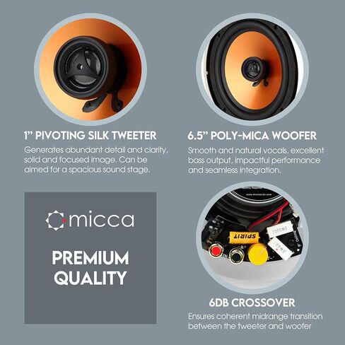 Micca M-6C 6.5 بوصة مكبر صوت في السقف صوت منزلي كامل، مسرح منزلي، داخلي، مغطى خارجي، مكبر صوت 6.5 بوصة، مكبر صوت 1 بوصة، قابل للطلاء، كل منها (متجدد) in Kuwait