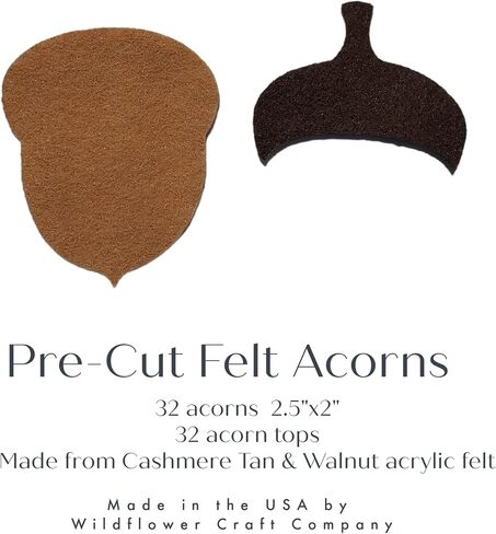 Felt Acorns | 32 Pre-Cut Shapes for DIY Sewing Crafts | Precut Felt Acorn Die Cut Felt Embellishments in Saudi Arabia