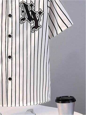 Floerns Boy's Striped Letter Pattern Button Front Short Sleeve Baseball Collar Shirts in Saudi Arabia