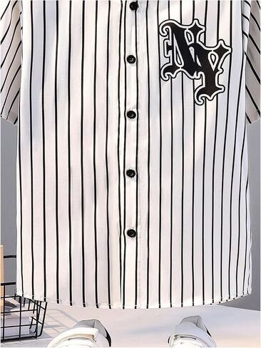 Floerns Boy's Striped Letter Pattern Button Front Short Sleeve Baseball Collar Shirts in Saudi Arabia