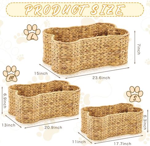 Wenqik 3 Pcs Bone Shaped Basket Dog Bone Basket Wicker Woven Pet Toy Basket Dog Toy Container Large Toy Bin for Pets Toy Storage Toy Box 3 Different Sizes About 17.7, 20.9, 23.6inches in Saudi Arabia