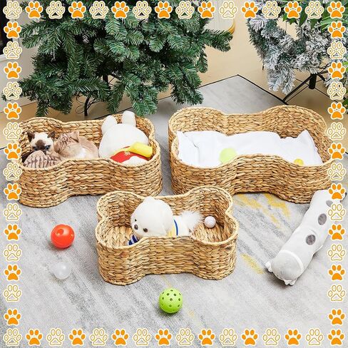 Wenqik 3 Pcs Bone Shaped Basket Dog Bone Basket Wicker Woven Pet Toy Basket Dog Toy Container Large Toy Bin for Pets Toy Storage Toy Box 3 Different Sizes About 17.7, 20.9, 23.6inches in Saudi Arabia