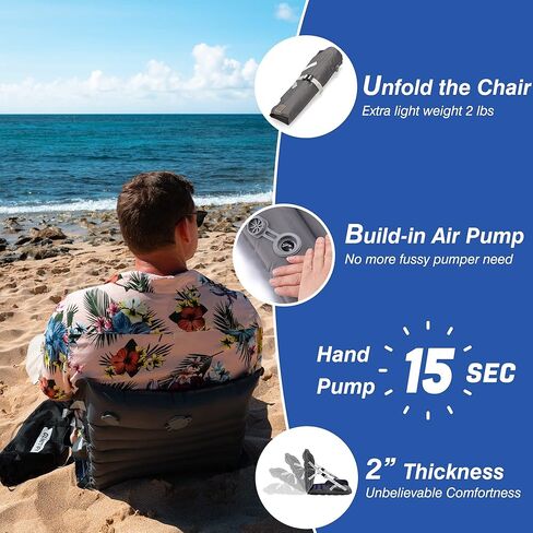 مقاعد الاستاد القابلة للطي من جلينيتيفاي، كرسي تخييم قابل للنفخ، مقاعد مبيضة مقاومة للماء، خفيفة الوزن مع أشرطة قابلة للتعديل مدمجة للتخييم والمشي لمسافات طويلة والشاطئ ورحلات السيارة. in Kuwait