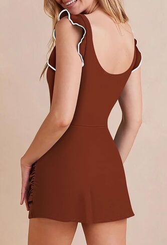 Viottiset Women's One Piece Ruffle Swimdress Tummy Control V Neck Swimsuits Ruched Elegant Bathing Suits Skirt in Saudi Arabia