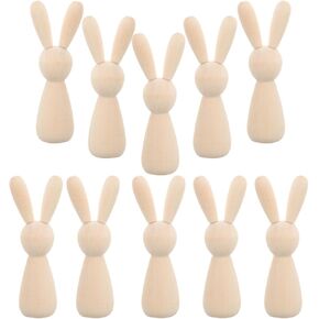 10 قطع من دمى أرنب خشبية مصنوعة يدويًا من Angoily، تمثال ديكور أرنب حرفي غير مطلي لديكور المنزل in Kuwait