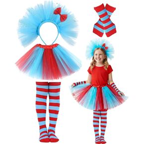 Tulle Tutu Costume for Kids - Tutu Skirt Headband Striped Gloves and Socks Set for Halloween Dress Up Party Cosplay in Saudi Arabia