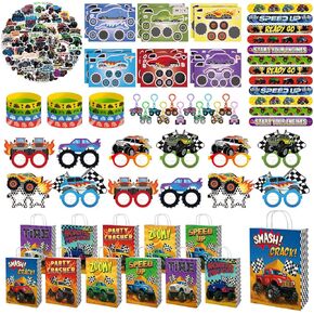 122 قطعة من هدايا الحفلات على شكل شاحنة مونستر، لوازم حفلات أعياد الميلاد للشاحنة تتضمن حقائب جيدة، أساور، سلاسل مفاتيح، ملصقات، نظارات ورقية، موضوع سباقات الطرق الوعرة، مكافآت الفصل الدراسي in Kuwait