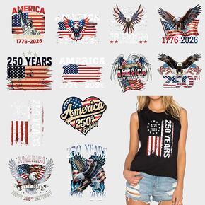 12 Sheets 250th Anniversary USA Iron on Patches Heat Transfer Independence Day Eagle and USA Flag Designs 4th of July DTF Transfers Vinyl Stickers Supplies for T-Shirts Bags Clothes DIY Craft Decor in Kuwait