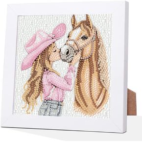 Girl and Horse Diamond Art Kits for Kids with Frame, 5D Animal Diamond Painting Kits for Kids Ages 4-8-12, Diamonds Gem Art Crafts for Girls Boys, Package for Gift and Home Wall Decor(7x7inch) in Saudi Arabia
