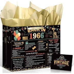 Peconal Black Gold 60th Birthday Gifts Bag Vintage Back in 1966 Gift Bags with Greeting Card 60th Birthday Wrapping Paper Bag for Women Man Sixty Bday 60 Year Old Party Favors Supplies in Kuwait