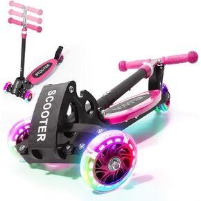 Kids 3-Wheel Kick Scooter – Adjustable Height, Gravity Steering, & LED Wheels, Foldable for Travel, Durable Metal Frame Supports up to 180 lbs in Kuwait