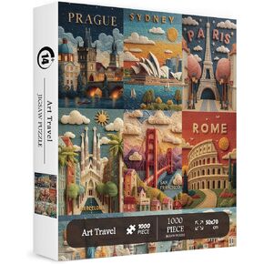 World Travel Landmarks Puzzles for Adults 1000 Pieces. Felt Style Landscape Poster Jigsaw Puzzles. Challenging New York, London, Paris Scenery Art Puzzles in Saudi Arabia