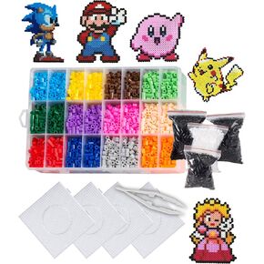 EVORETRO Perler Beads Kit in a Box - 6,800 Fuse Beads Kit with 14 Bright Gaming Colors - Melting Beads Set Including Peg Boards, Pliers, Extra Black & White Perler Beads, Patterns NOT Included in Kuwait