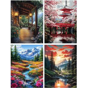 Diamond Art Kits for Adults, 4 Packs Landscape Diamond Art Painting Kits for Adults, Diamonds Painting Kit for Adult, 5D DIY Full Round Drill Gem Craft for Adult Gifts, Home Wall Decor 11.8" x 15.7" in Kuwait
