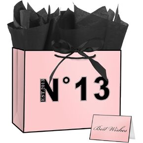 ysmile 14th Birthday Gift Bag with Tissue Paper for Women Girl Pink Black Bag with Handle 12.6" Est. 2012 in Saudi Arabia