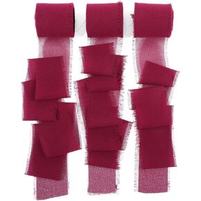 TIESOME Burgundy Handmade Chiffon Ribbon,1.5Inch x 3 Rolls Total 21 Yards Fringe Chiffon Silk Ribbon for Wrapping Wedding Invitations Bridal Bouquets DIY Crafts Home Decor and More in Saudi Arabia