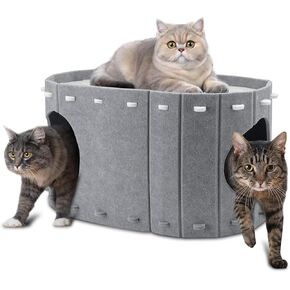 Cat House for Indoor Cats, Double Layer Cat Bed Cave, Large Space Cat Enclosed Bed for Home, Easy Assembly (Grey, Large) in Kuwait
