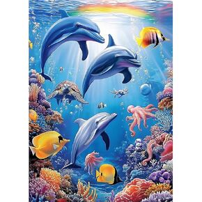 MXJSUA Dolphins DIY Diamond Painting by Number Kits for Adults, Sea World 5D Round Drill Diamond Gem Art Painting Picture Arts Kits Craft for Home Wall Decor 12x16 Inch in Kuwait