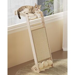 Cat Window Perch with Scratching Pad, 51'' Climbing Tree Include Hammock Cat Ladder with 2 Suction Cups for Sleeping, Playing and Watching Bird in Kuwait
