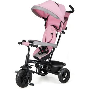 BABY JOY Tricycle, 4 in 1 Toddler Bike w/Removable Canopy, Adjustable Push Handle, Reversible Seat, Safety Belt, Folding Footrest & Storage Basket, Toddler Tricycle for Boys Girls 9-60 Months (Pink) in Saudi Arabia