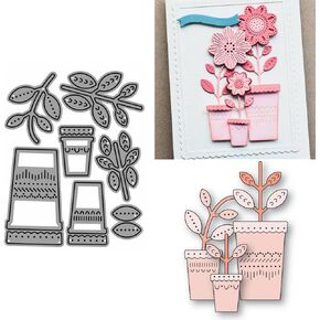 Patchwork Flower Pots and Leaves Metal Cutting Dies for Card Making, Paper Embossing Die Cuts Kit Templates Supplies, Photo Frame Album DIY Scrapbooking Stencils Sets in Kuwait