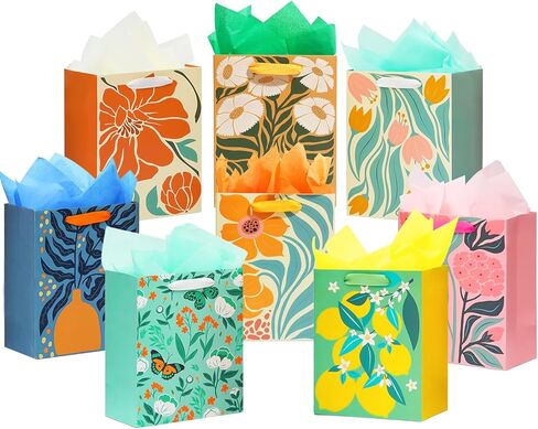 8 Pack Gift Bags with Tissue Paper Medium Size 9.8"x 7.8"x 4.7", Assorted Designs Paper Bags with Handles, Gift Bags Bulk for Birthday, Mother's Day, Easter Day, Baby Showers, Bridal Showers, Wedding Any Occasion in Saudi Arabia