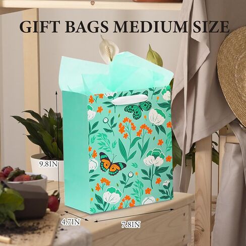 8 Pack Gift Bags with Tissue Paper Medium Size 9.8"x 7.8"x 4.7", Assorted Designs Paper Bags with Handles, Gift Bags Bulk for Birthday, Mother's Day, Easter Day, Baby Showers, Bridal Showers, Wedding Any Occasion in Saudi Arabia