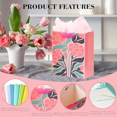 8 Pack Gift Bags with Tissue Paper Medium Size 9.8"x 7.8"x 4.7", Assorted Designs Paper Bags with Handles, Gift Bags Bulk for Birthday, Mother's Day, Easter Day, Baby Showers, Bridal Showers, Wedding Any Occasion in Saudi Arabia
