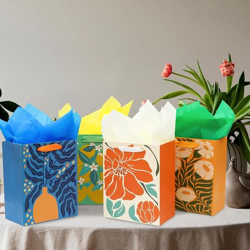 8 Pack Gift Bags with Tissue Paper Medium Size 9.8"x 7.8"x 4.7", Assorted Designs Paper Bags with Handles, Gift Bags Bulk for Birthday, Mother's Day, Easter Day, Baby Showers, Bridal Showers, Wedding Any Occasion in Saudi Arabia