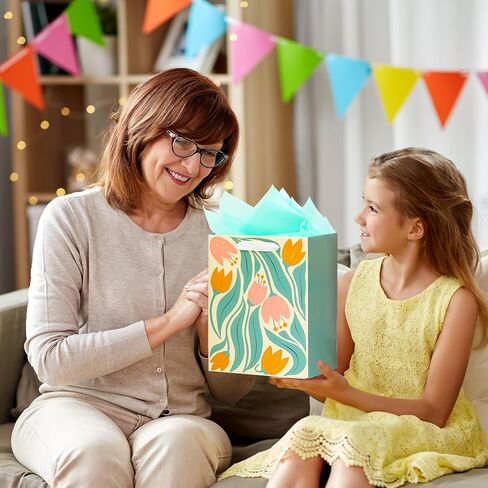 8 Pack Gift Bags with Tissue Paper Medium Size 9.8"x 7.8"x 4.7", Assorted Designs Paper Bags with Handles, Gift Bags Bulk for Birthday, Mother's Day, Easter Day, Baby Showers, Bridal Showers, Wedding Any Occasion in Saudi Arabia
