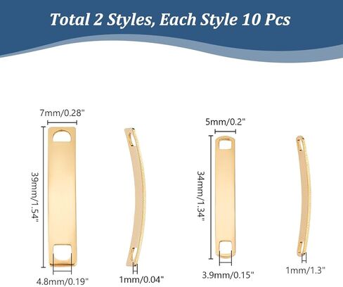 UNICRAFTALE 20 قطعة 2 أنماط منحنيات مستطيلة وصلات من الفولاذ المقاوم للصدأ موصلات وصلة 34-39 مم ذهبية ختم فارغة علامات موصلات لسوار DIY قلادة صنع المجوهرات ثقب 4-5 مم in Kuwait