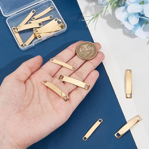 UNICRAFTALE 20 قطعة 2 أنماط منحنيات مستطيلة وصلات من الفولاذ المقاوم للصدأ موصلات وصلة 34-39 مم ذهبية ختم فارغة علامات موصلات لسوار DIY قلادة صنع المجوهرات ثقب 4-5 مم in Kuwait