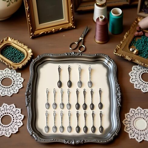 20Pcs Antique Silver Color 10 x 49 mm Vintage Carved Spoon Metal Charms Accessories Beading Supplies for Women,DIY Craft Jewelry Making Necklace Bracelet Key Chain,Beading and Jewelry Making in Saudi Arabia