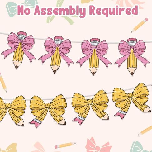 2Pcs Teacher Pencil Gift Bag Bow Banner, Return to School Pencil Bow Banner, Used for Back to School Decoration First Day Classroom Decoration Party Supplies, Classroom Wall Photo Prop Decoration in Kuwait