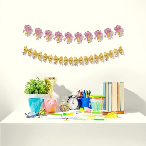 2Pcs Teacher Pencil Gift Bag Bow Banner, Return to School Pencil Bow Banner, Used for Back to School Decoration First Day Classroom Decoration Party Supplies, Classroom Wall Photo Prop Decoration in Kuwait