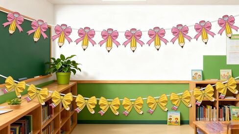 2Pcs Teacher Pencil Gift Bag Bow Banner, Return to School Pencil Bow Banner, Used for Back to School Decoration First Day Classroom Decoration Party Supplies, Classroom Wall Photo Prop Decoration in Kuwait