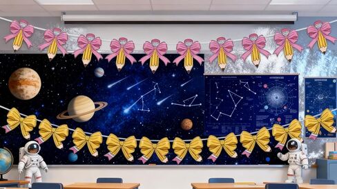 2Pcs Teacher Pencil Gift Bag Bow Banner, Return to School Pencil Bow Banner, Used for Back to School Decoration First Day Classroom Decoration Party Supplies, Classroom Wall Photo Prop Decoration in Kuwait
