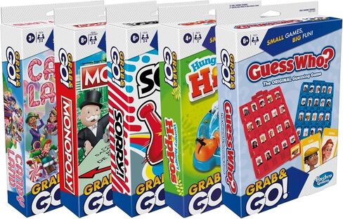 مجموعة ألعاب السفر Grab and Go من هاسبرو مكونة من 5 قطع - آسف! وأفراس النهر الجائعة ومونوبولي وخمن من؟ وكاندي لاند in Saudi Arabia