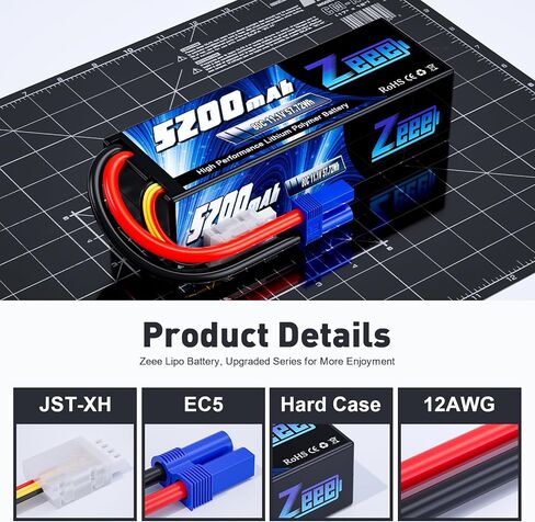 Zeee 3S Lipo Battery 5200mAh 11.1V 80C with EC5 Connector Hard Case Battery for RC Car Boat Truck Helicopter Airplane Racing Models in Saudi Arabia