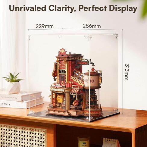 ROKR Clear Acrylic Display Case for Collectibles,Dust-Proof Showcase with Plastic Base, Easy Snap Assemble, Stackable Design for ROKR Wooden Puzzles & Model Kits in Saudi Arabia