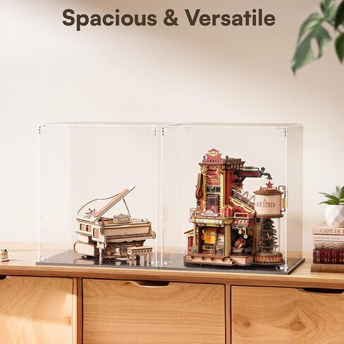 ROKR Clear Acrylic Display Case for Collectibles,Dust-Proof Showcase with Plastic Base, Easy Snap Assemble, Stackable Design for ROKR Wooden Puzzles & Model Kits in Saudi Arabia