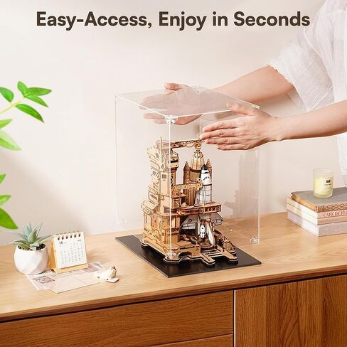 ROKR Clear Acrylic Display Case for Collectibles,Dust-Proof Showcase with Plastic Base, Easy Snap Assemble, Stackable Design for ROKR Wooden Puzzles & Model Kits in Saudi Arabia