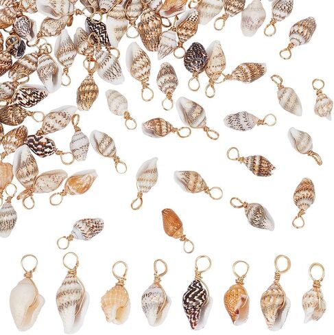 Beebeecraft 1 Box 100Pcs Shell Charm 18K Gold Plated Brass Natural Ocean Animals Charms with Copper Wire for Earring Bracelet DIY Jewelry Making in Saudi Arabia