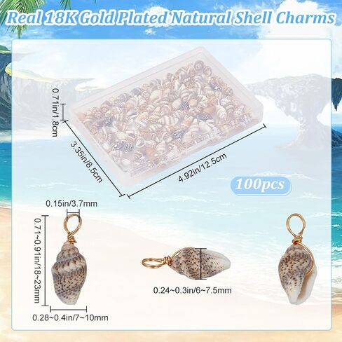 Beebeecraft 1 Box 100Pcs Shell Charm 18K Gold Plated Brass Natural Ocean Animals Charms with Copper Wire for Earring Bracelet DIY Jewelry Making in Saudi Arabia