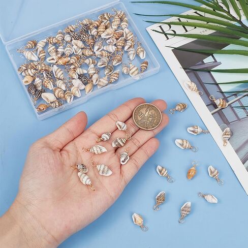 Beebeecraft 1 Box 100Pcs Shell Charm 18K Gold Plated Brass Natural Ocean Animals Charms with Copper Wire for Earring Bracelet DIY Jewelry Making in Saudi Arabia