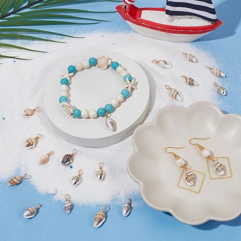 Beebeecraft 1 Box 100Pcs Shell Charm 18K Gold Plated Brass Natural Ocean Animals Charms with Copper Wire for Earring Bracelet DIY Jewelry Making in Saudi Arabia