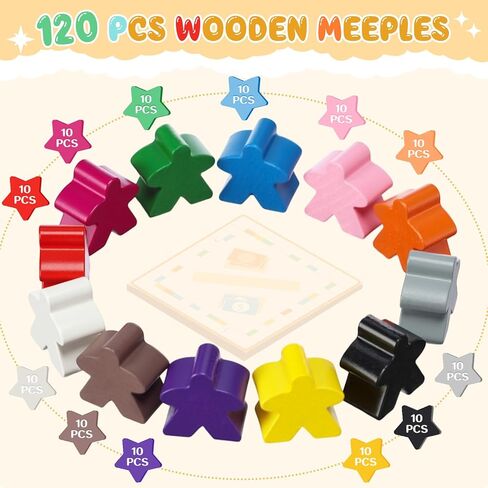 120 Pcs Wooden Meeples Colorful Meeples Pieces Games Accessories Family Board Game Tokens, Player Pieces, Creative Projects in Saudi Arabia